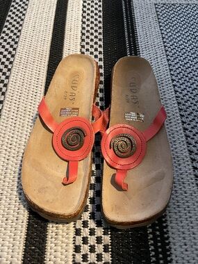 Women's Cubas Dark Orange/red Leather Spiral Toe-Post Sandals Made in Spain